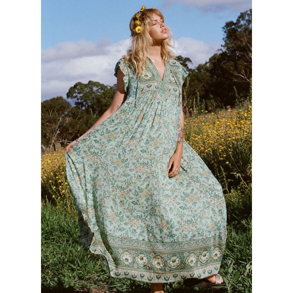 SPELL Folk Song House Dress in Sage Green SZ XXL Boho Bohemian Cottagecore